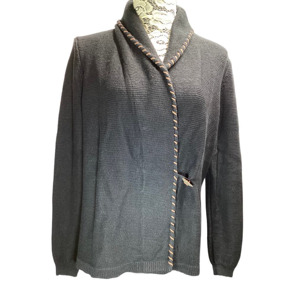 Lauren Ralph Lauren wrap leather stiching cardigan women’s sz XL black‎